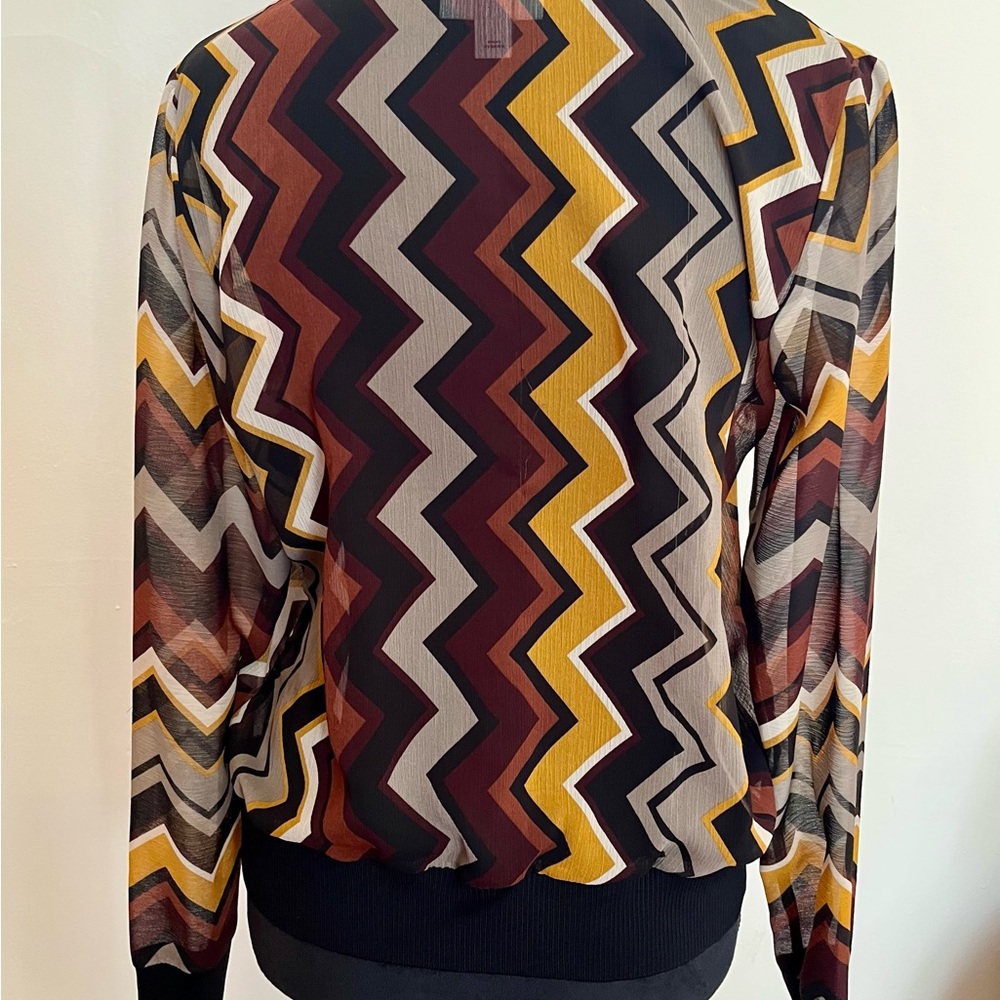 Missoni for Target Black and Brown Graphic Long Sleeve Blouse Size Small - Picture 4 of 10